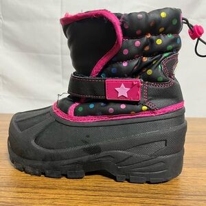 Athletech Kids Black Polka Dot Snow Boots ~ Pink Fleece Lined ~ Size 12M